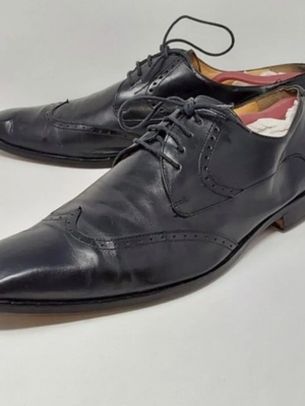 DeLaRentis Italian Couture Men's Wingtip Derby Shoes Black Leather Size 12M